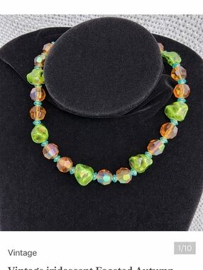 Vintage iridescent Faceted Autumn color bead necklace